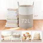 Tall Laundry Basket with Handles, 72L Portable Dirty Clothes Hamper, Boho - Image 2