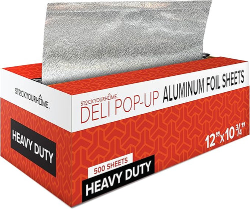 12' Ultra Heavy Duty Pop Up Deli Aluminum Foil, 500 Pre-Cut Sheets, Hot Dog or by StockYourHome