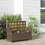 Outsunny 29 Gallon Patio Wicker Storage Bench, Outdoor PE Rattan Patio Furniture, 2-in-1 Large Capacity Rectangle Garden Storage Box with Handles and Cushion, Dark Blue - Image 2