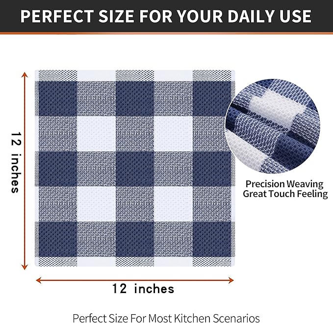 Homaxy 100% Cotton Waffle Weave Check Plaid Dish Cloths, 12 x 12 Inches - Image 5