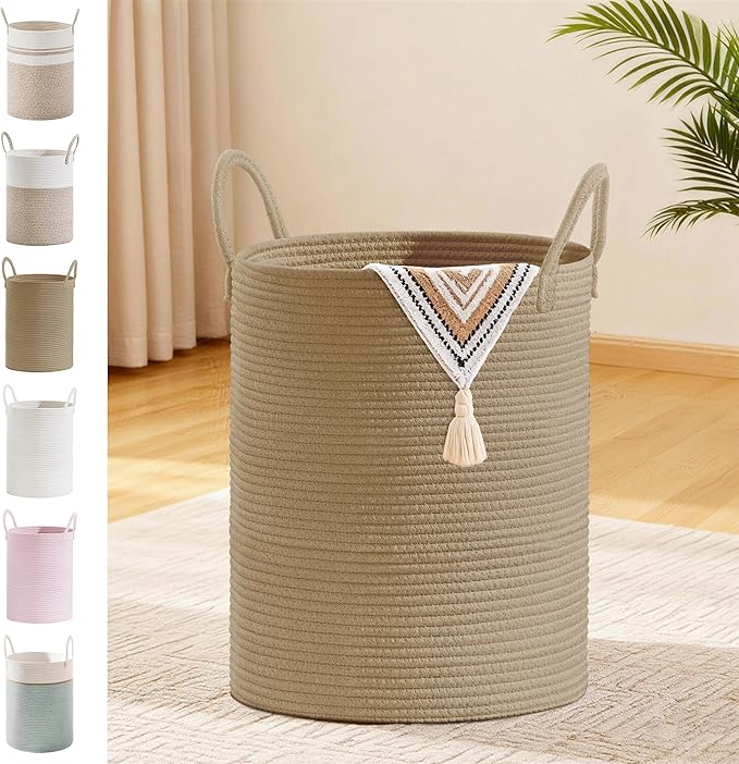 Tall Laundry Basket with Handles, 53L Portable Dirty Clothes Hamper, Boho by SunNewt