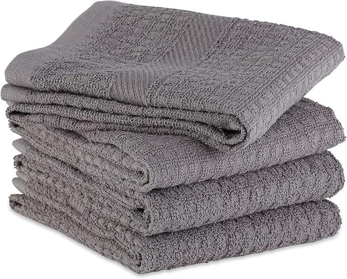 DII Basic Terry Collection Waffle Dishtowel Set, Solid Gray, 4 Piece - Image 3