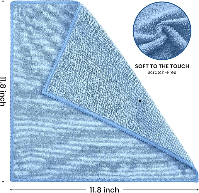 Microfiber Cleaning Cloth, 12 Pack Blue Cleaning Rags - Image 2