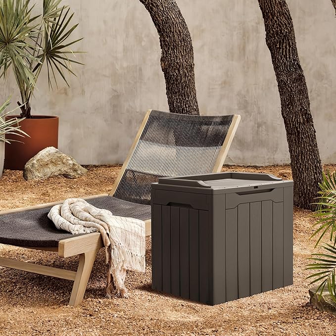 Greesum 31 Gallon Resin Deck Box All Weather Outdoor Storage Boxes for Patio Furniture Set,Outdoor Toys,Garden Tools,Brown - Image 3