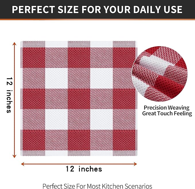 Homaxy 100% Cotton Waffle Weave Check Plaid Dish Cloths, 12 x 12 Inches - Image 4