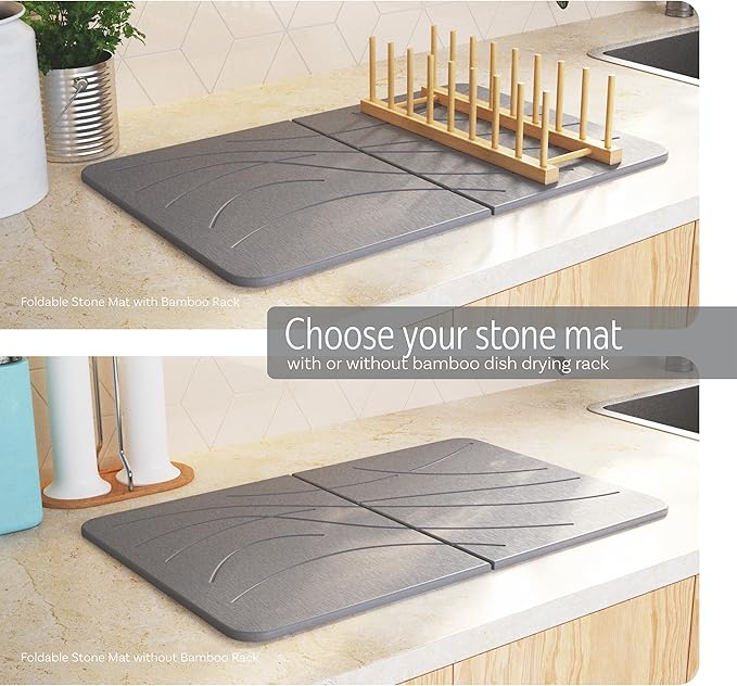 Large Stone Drying Mat with Bamboo Rack | 23.6” x 15.4” Diatomaceous Earth - Image 4