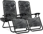 Best Choice Products Set of 2 Adjustable Steel Mesh Zero Gravity Lounge Chair Recliners w/Pillows and Cup Holder Trays - Camoflage by BestChoiceProducts