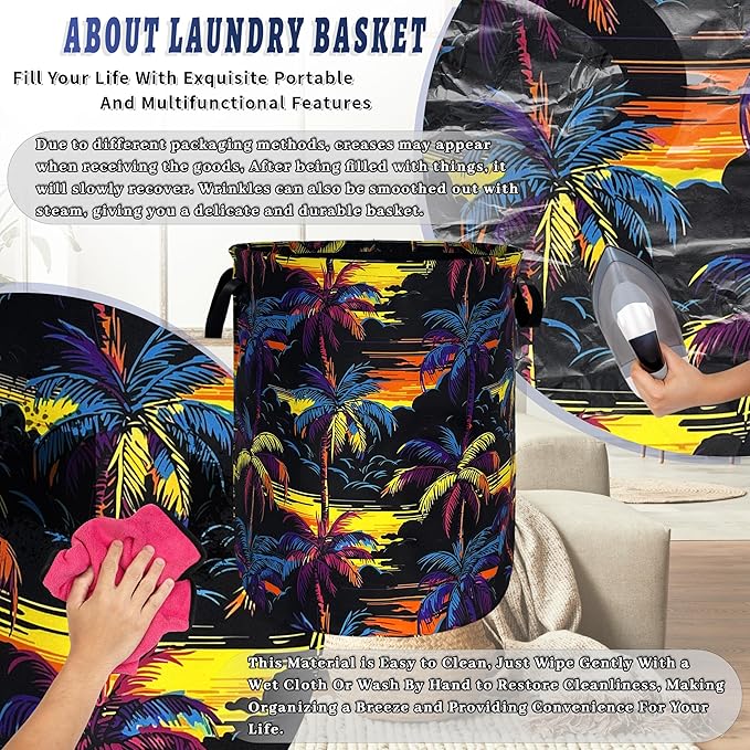Colorful Palm Tree Laundry Basket Foldable Oxford Cloth Hawaii Laundry Hamper - Image 8