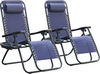 Homall Zero Gravity Chair Patio Folding Lawn Outdoor Lounge Gravity Camp Reclining Lounge Chair with Cup Holder Pillows for Poolside Backyard and Beach Set of 2 (Blue) by Homall