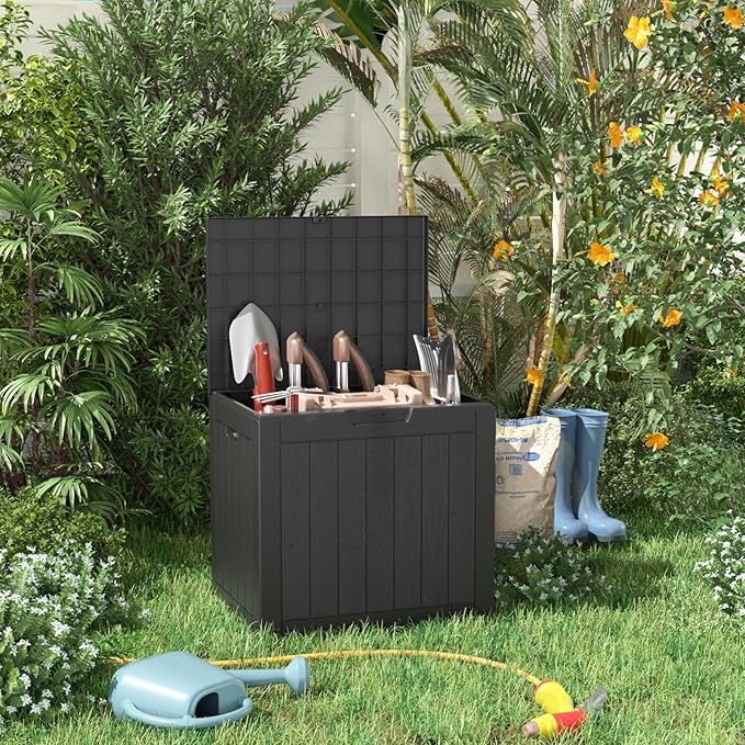 31 Gallon Resin Deck Box, Lockable Patio Outdoor Storage Box for Furniture, Garden Tools and Tools Storage, Waterproof Outside Storage Boxes - Black - Image 3