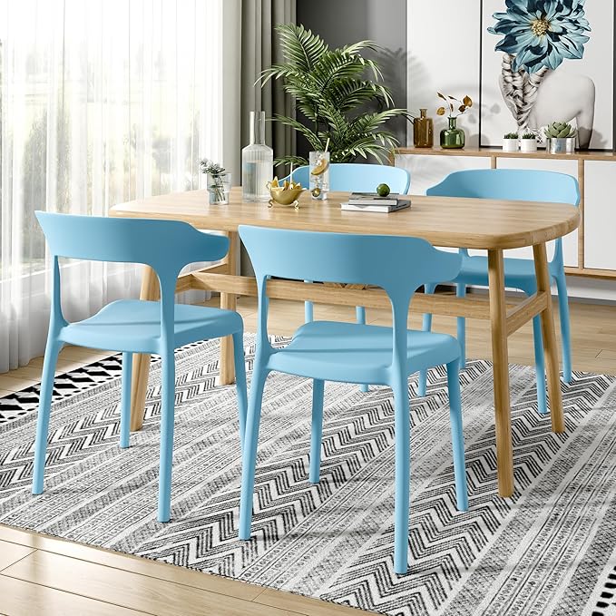 VECELO 4 Pack Plastic Stacking Chairs, Stackable Dining Chairs for Kitchen Restaurant Patio, Portable Indoor Outdoor Use, No Assembly Required, Blue - Image 2