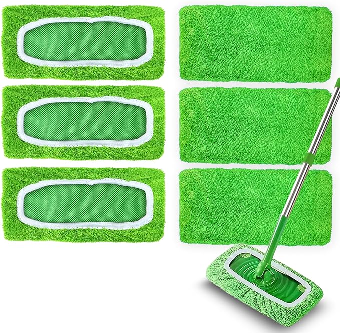 6 Pack Reusable Microfiber Mop Pads Compatible by GreatHomeCleaningHelper