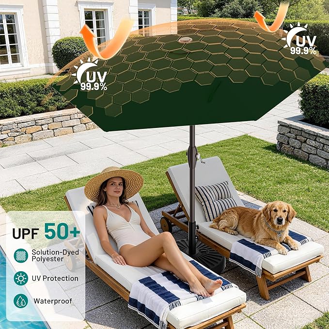 AreShark 7.5FT Patio Umbrella Table Market Umbrella with 6 Sturdy Ribs, Button Tilt/Crank, Heavy-Duty Outdoor Umbrellas for Pool, Deck, Garden and Backyard, Dark Green - Image 5