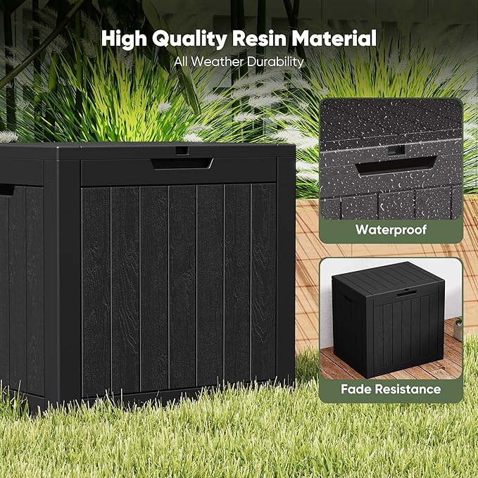 NEWBULIG 31 Gallon Outdoor Storage Box, Waterproof Deck Box with Lockable Lid, Patio Furniture Bench & Side Table, Easy Assembly, for Garden, Pool, Patio & Backyard Organization, Black - Image 4