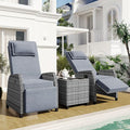 Outdoor Recliners Chair Set of 2 for Patio with Wicker Coffee Table, Comfort Cushion, Adjustable Angle Weatherproof Reclining Chairs for Courtyard, Swimming Pool, Balcony (Grey) by QKFFOfficial