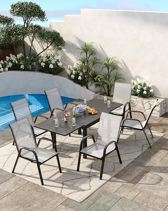 Outdoor Stackable Dining Chairs Set of 4, High-Back Patio Stacking Chairs, Patio Chairs with Textilene Farbic & Metal Frame for Lawn Backyard Deck Garden,Grey - Image 2