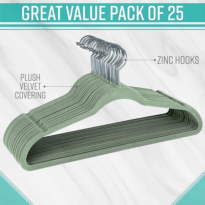 Simplify Slim Velvet Clothes Hangers | 25 Pack | Non-Slip | Shirts | Suit | - Image 2