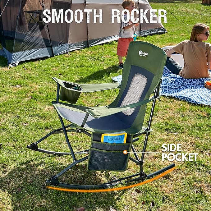 Portal Outdoor Rocking Chair Camping Folding Portable Rocker with Cup Holder Side Pocket Carry Bag, Support 350LBS (Mesh Green) - Image 6