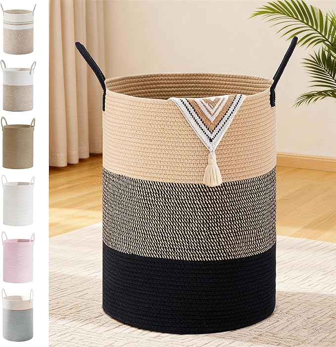 Tall Laundry Basket with Handles, 72L Portable Dirty Clothes Hamper, Boho by SunNewt