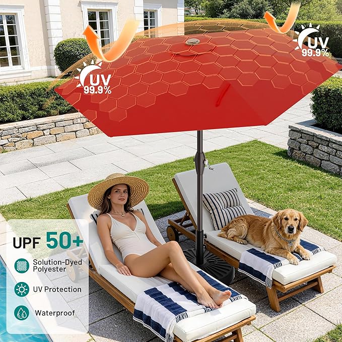AreShark 7.5FT Patio Umbrella Table Market Umbrella with 6 Sturdy Ribs, Button Tilt/Crank Heavy-Duty Round Outdoor Umbrellas for Garden, Deck, Backyard,and Pool, Red - Image 7