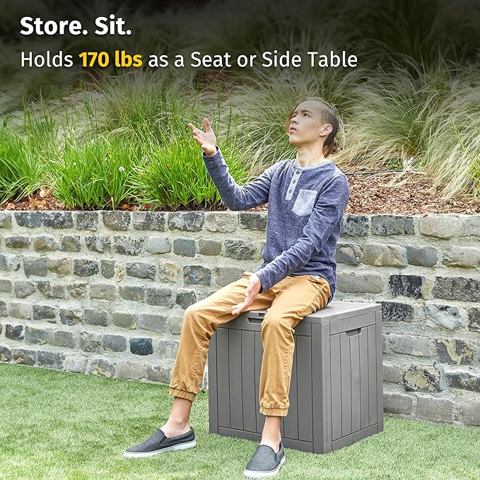 EAST OAK Outdoor Storage Box, 31 Gallon Deck Box Indoor and Outdoor Use, Waterproof Resin Storage Bin for Package Delivery, Patio Cushions, Gardening Tools, Lockable, UV Resistant, Grey - Image 4