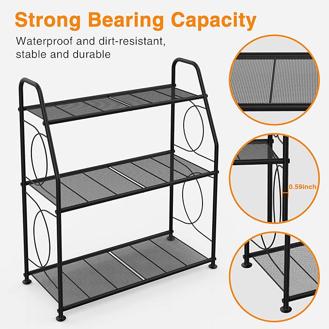 Plant Stand, 3 Tier Plant Shelf for Indoor Outdoor, Heavy Duty Metal Outdoor Plant Stand Holder Rack for Living Room Balcony and Garden, Black - Image 4