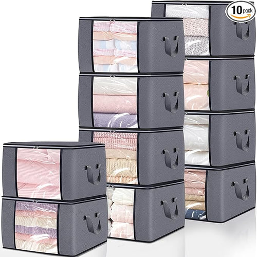 10 Pack Clothes Storage Bags, 90L Large Blanket Storage Bag Comforter Storage by BiCINE