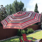 Sunnydaze Outdoor Patio Umbrella - Polyester Table Market Umbrella with Push-Button Tilt and Crank - 8 Sturdy Ribs - Awning Stripe - 9ft - Image 7