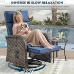 Zero Gravity Patio Swivel Rocking Recliner Chair - Wicker Outdoor Lounge Chair with Adjustable Backrest & Footrest, All Weather Reclining Rocker Chairs with Thick Cushion for Pool Deck Blue - Image 3