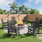 GarveeLife Poly Lumber Rocking Chair Outdoor Set of 6 - HDPE High Back Porch Rocker Chairs for Adults - All Weather Resistant Furniture for Patio - Black by GarveeLife