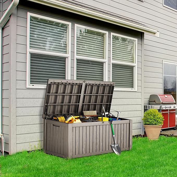 TARKARI 180 Gallon Lockable Resin Deck Box, Waterproof & UV-Resistant Outdoor Storage Box for Outdoor Cushion Storage, Garden Tools & Pool Accessories Storage, Gray - Image 3