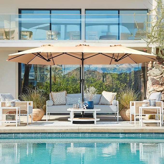 SUPERJARE 13FT Outdoor Umbrella for Patio, Double sided Pool Umbrellas with Fade Resistant Canopy, Large Table Umbrella for Deck, Market, Backyard - Beige - Image 6