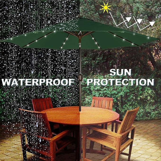 Blissun 9 ft Solar Umbrella, 32 LED Lighted Patio Umbrella, Table Market Umbrella, Outdoor Umbrella for Garden, Deck, Backyard, Pool and Beach (Dark Green) - Image 5