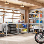 REIBII Garage Shelving, 5 Tier Storage Shelves Load 2400LBS, Adjustable Garage Shelving Heavy Duty, Metal Shelves Unit with Waterproof Columns, 35.5" W x 11.9" D x 72" H, Galvanized, 2 Pack - Image 2