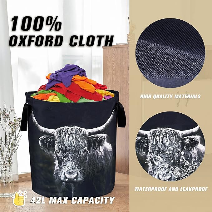 Highland Cow Laundry Basket Animal Foldable Oxford Cloth Funny Tote Bag Laundry - Image 6