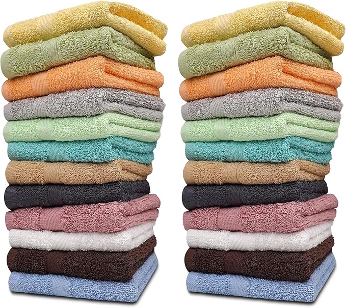 ZUPERIA 100% Cotton Bath Wash Cloths 24 Pack by Zuperia