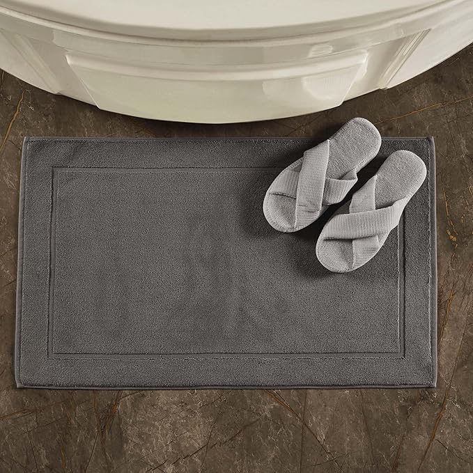 Hawmam Linen Cool Grey Bath Mats, 21 x 34 inches, Banded Design, Highly - Image 5