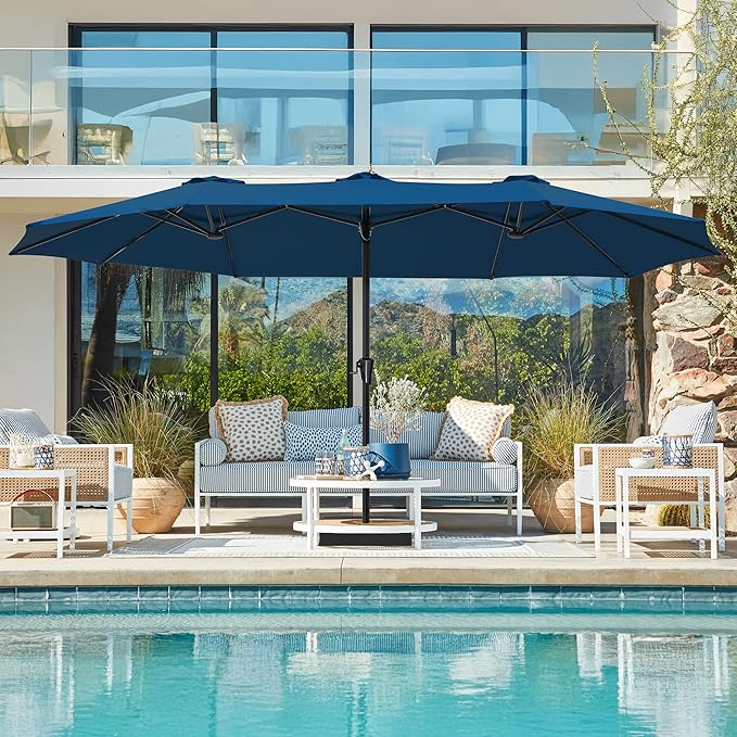 SUPERJARE 15FT Outdoor Umbrella for Patio, Double sided Pool Umbrellas with Fade Resistant Canopy, Large Table Umbrella for Deck, Market, Backyard - Navy Blue - Image 6