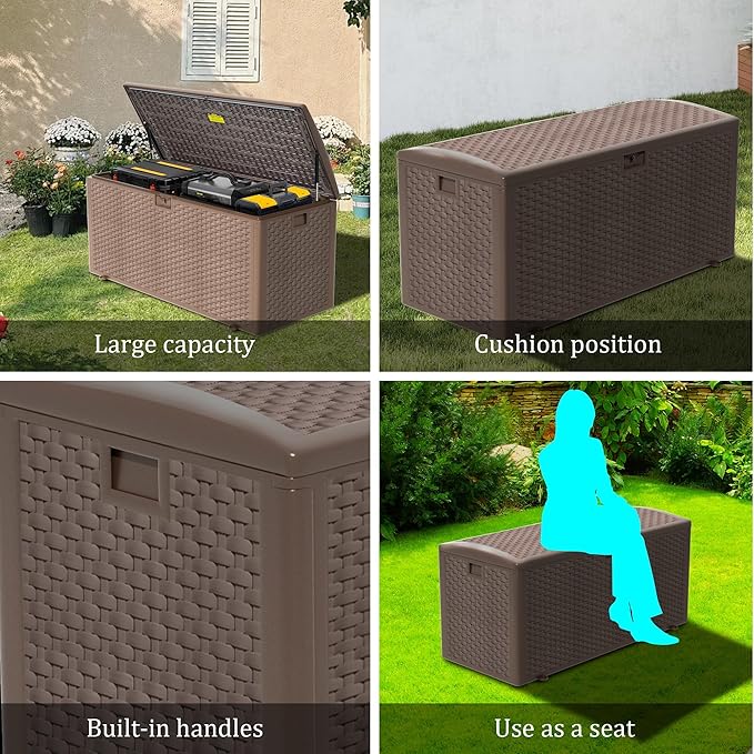 TARKARI Premium Pro Edition 180 Gallon Lockable Resin Deck Box, Waterproof & UV-Resistant Outdoor Storage Box for Outdoor Cushion Storage, Garden Tools & Pool Accessories Storage, Brown - Image 6