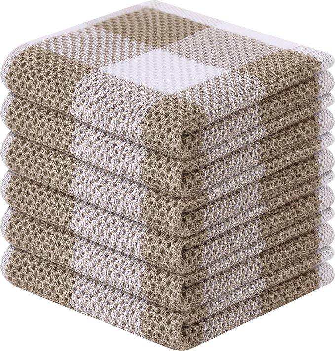 Homaxy 100% Cotton Waffle Weave Check Plaid Dish Cloths, 12 x 12 Inches by Homaxy