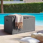 Flamaker Deck Box with Cushion 100 Gallon Waterproof Resin Storage Box with Air Rod Indoor Outdoor Lockable Storage Bench for Patio Furniture, Tools, Pool Accessories (Gray) - Image 2