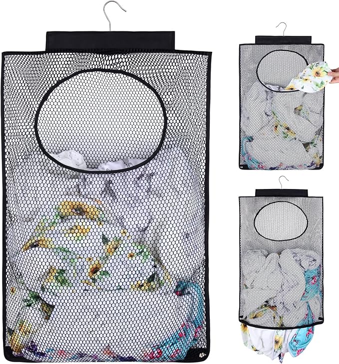 Breathable Mesh Laundry Hamper, Bringing Hooks Foldable Hanging Shower Caddy by GUMQDD