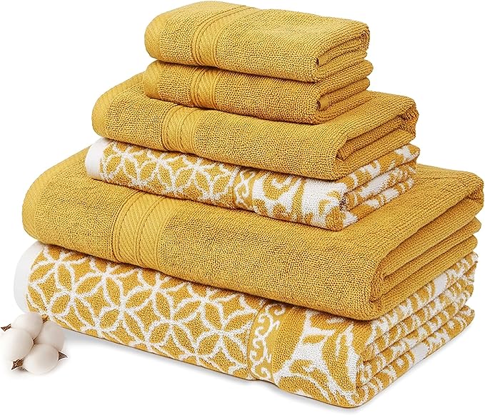 Modern Threads Trefoil Filigree 6-Piece 100% Cotton Towel Set – Reversible Yarn by ModernThreads