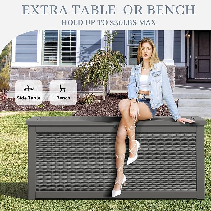 Outdoor Storage Box, Resin Deck Boxes Indoor and outdoor, Waterproof Storage Box Lockable Lid Grey,320 Gallon - Image 4
