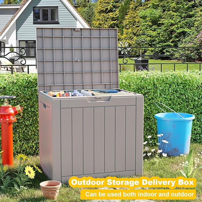 30 Gallon Waterproof Outdoor Storage Box,Resin Deck Box,Lockable Outside Storage Box Container for Patio Furniure,Garden Tools (30 Gallon,Grey) - Image 4