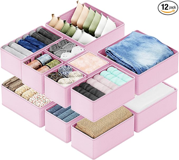 SpaceAid Drawer Organizer Clothes, 12 Pack Dresser Organizer Bins by SpaceAid