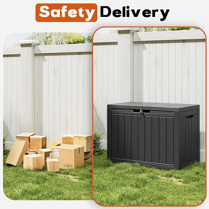 Outdoor Storage Box, Resin Deck Boxes Indoor and outdoor, Waterproof Storage Box Lockable Lid (Black, 50 Gallon) - Image 5