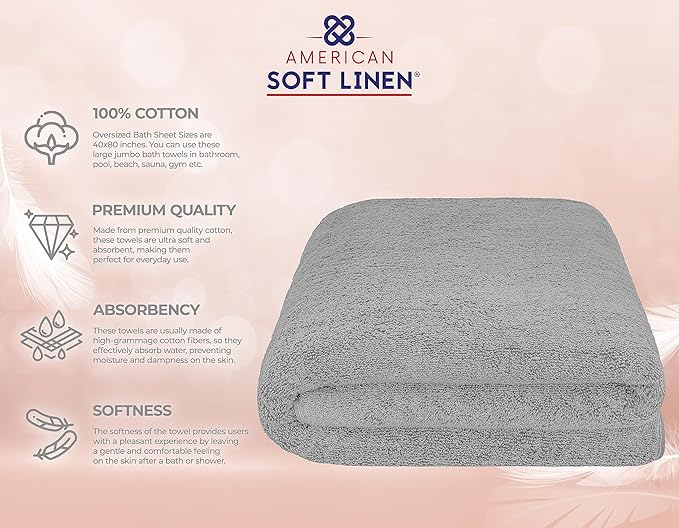 American Soft Linen 100% Cotton 600 GSM Turkish 40x80 Oversized Bath Towel Sheet - Image 4