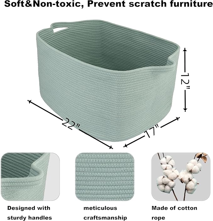 Large Rectangle Blankets Basket Living Room 22"x17"x12" Woven Cotton Rope - Image 2