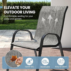 Patio Dining Chairs Set of 8, Outdoor High Stacking Chairs，Breathable Seat Fabric and Alloy Steel Frame for Backyard, Porch, Garden, Sunroom (Light Grey) - Image 4